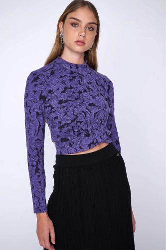 'ALE γυναικεία μπλούζα με floral print cropped - 82045228 Μοβ S